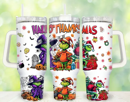 Happy Hallothanksmas 40oz Tumbler, Merry Christmas Tumbler 40oz