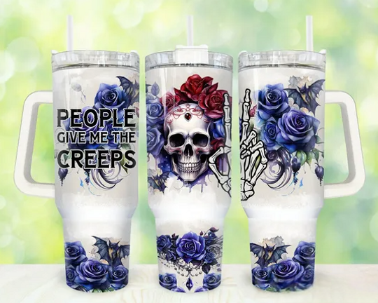 Discover People Give Me Creeps 40oz Tumbler, Halloween Skull Flowers 40oz Tumbler Wrap