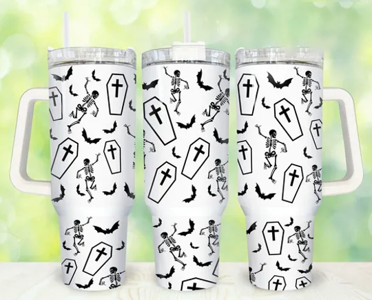 Bat and Skeletons 40oz Tumbler, Halloween Tumbler 40oz, Halloween Horror 40oz Tumbler Wrap