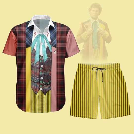 Sixth Doctor Cosplay Button Shirt, Men Shorts, Doctor Who Hawaiian Shirt, Time Lord Costume, Dr Who Shirt, Movie Halloween Party Gift