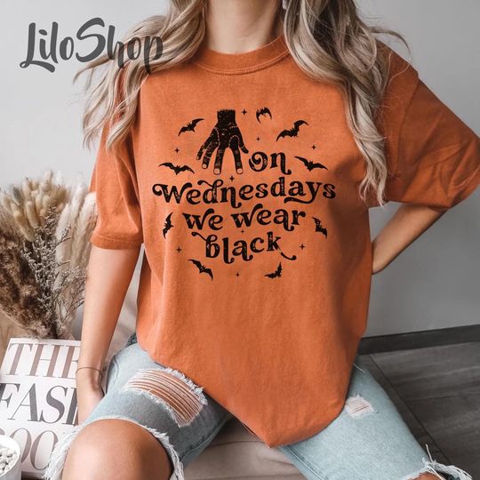 On Wednesdays We Wear Black T-Shirt, Horror Party, Spooky Season Halloween Shirt, Addams Family Inspired Tee