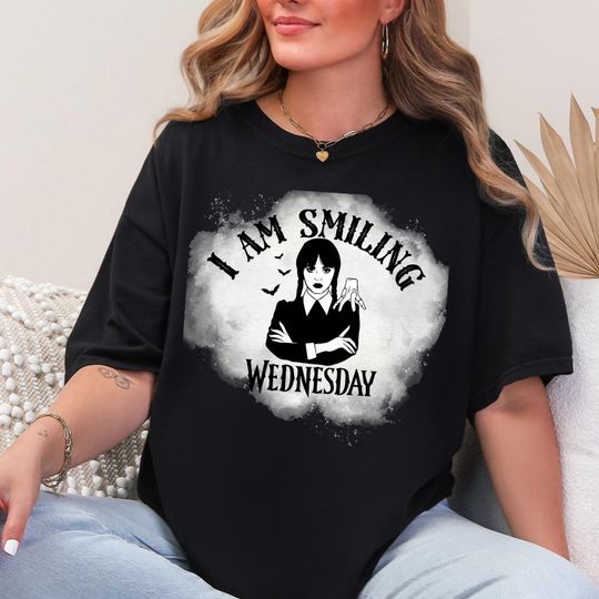 I Am Smiling Wednesday T-Shirt, Addams Family Graphic Tee, Spooky Summer Shirt