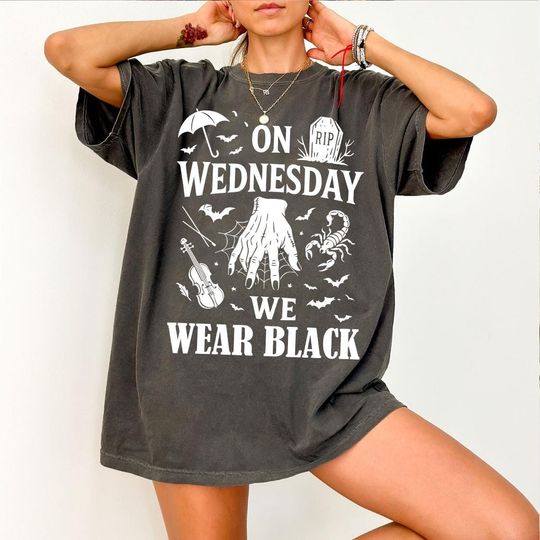 Discover On Wednesdays We Wear Black Comfort Colors Shirt: Spooky Season Tee