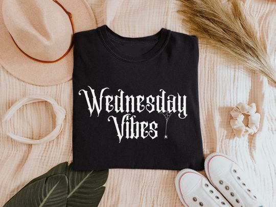 Discover Wednesday Vibes T-shirt, Halloween Vibes Women's Sweatshirt, Retro 90's Style Halloween Black Shirt, Halloween Party Gift