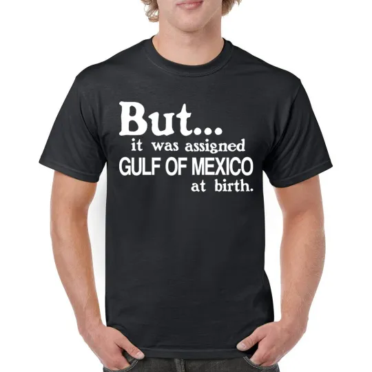 Discover Assigned Gulf of Mexico T-shirt Funny Trump American Patriotic Humor Men's Tee