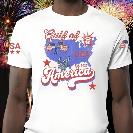 Gulf Of USA America, Tee, T-Shirt or Hoodie Unisex, USA Flag Sleeve