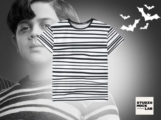 Pugsley Addams Kids Halloween Costume Shirt, Wednesday Addams Family Sibling Outfit, Black and White Striped Kids T-Shirt