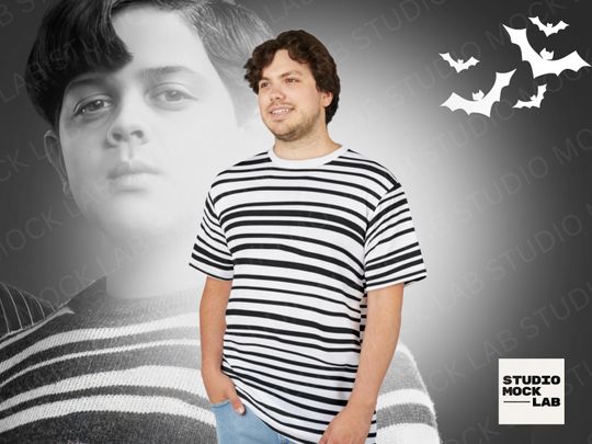 Pugsley Addams Halloween Costume Shirt, Black & White Striped Tee, Easy Addams Family Outfit, Unisex Halloween Top 2025
