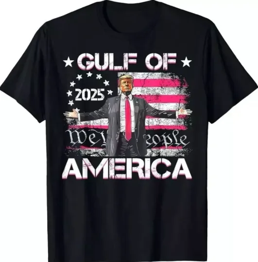 Discover Gulf Of USA America Est 2025 American Flag Trump Funny T-Shirt