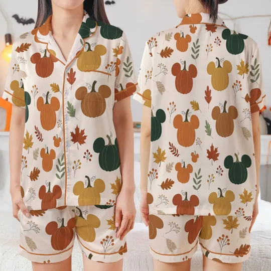Discover Halloween Mickey Ears Pumpkin Satin Short-Sleeve Pajamas Set