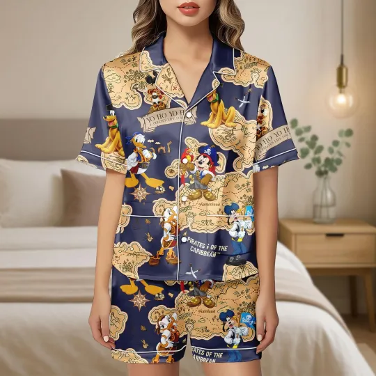 Discover Mickeys Vs Friends Pirates Of The Caribbean Satin Short-Sleeve Pajamas Set