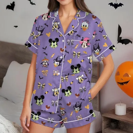 Discover Mickey & Friends Cosplay Halloween Coquette Bow Satin Short-Sleeve Pajamas Set
