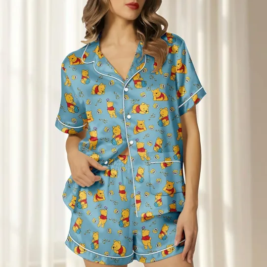 Discover Cute Pooh Bear Winnie The Pooh Honey Bear Satin Short-Sleeve Pajamas Set