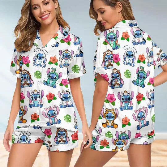 Discover Stitch Animal Costume Lilo And Stitch Tropical Satin Short-Sleeve Pajamas Set