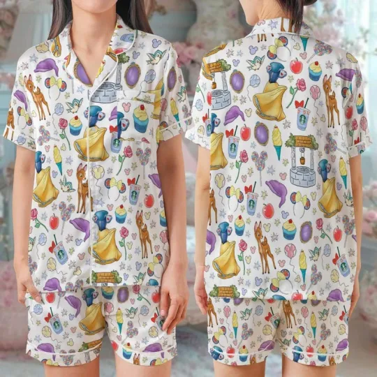 Princess Snow White & Seven Dwarfs Coquette Satin Short-Sleeve Pajamas Set