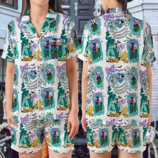 Coquette Bow Mickey & Friends Haunted Mansion Satin Short-Sleeve Pajamas Set
