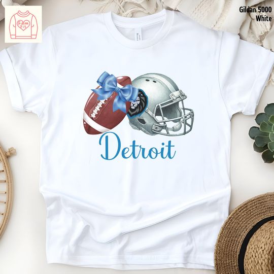 Discover Detroit Football Team Bow Shirt, Gameday Shirt, Coquette Bow Tee