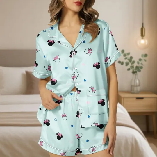 Discover Minnie Mouse Ears Bow Belive In Yourself Satin Short-Sleeve Pajamas Set
