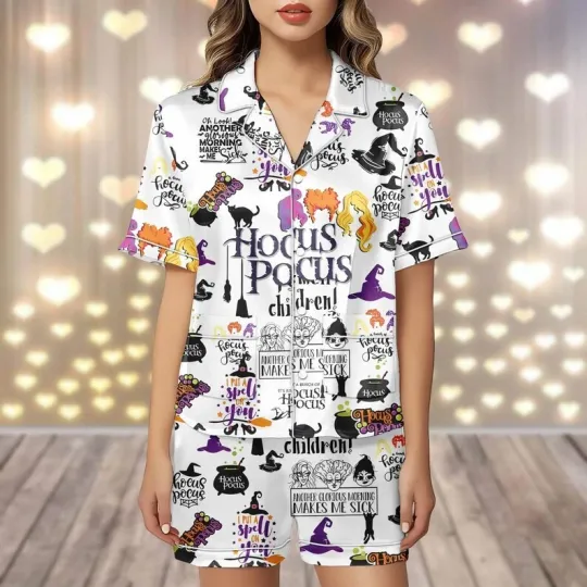 Discover Halloween Hocus Pocus I Put A Spell On You Satin Short-Sleeve Pajamas Set