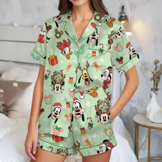 Discover Mickey & Friends Mickey's Very Merry Christmas Satin Short-Sleeve Pajamas Set