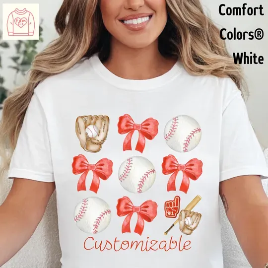 Custom Baseball Mom and Me shirt with coquette bow, Team Baseball Mom Tee, Baseball Shirt Bow, Family Baseball Shirts