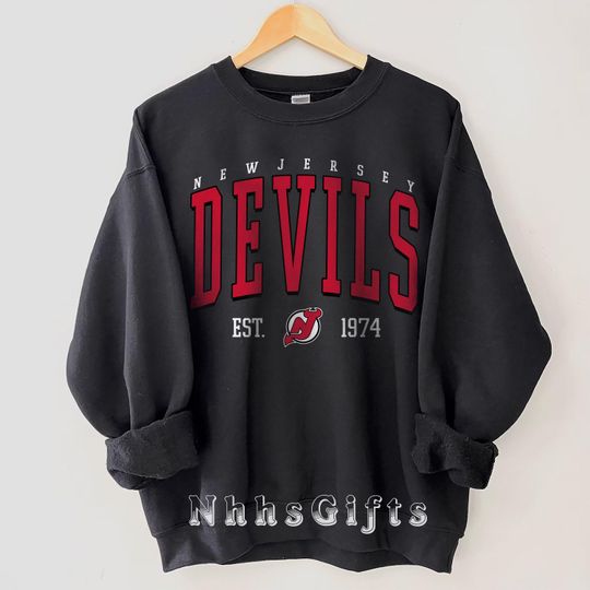 Discover New Jersey Devils Sweatshirt, New Jersey Hockey Crewneck, Retro New Jersey Hockey Shirt, Retro New Jersey Devils Ice Hockey Fan Sweater