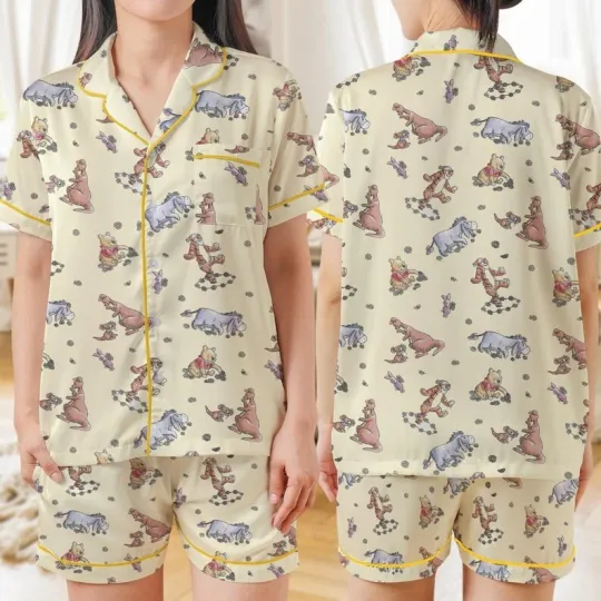 Pooh Bear And Friends Winnie The Pooh Satin Short-Sleeve Pajamas Set
