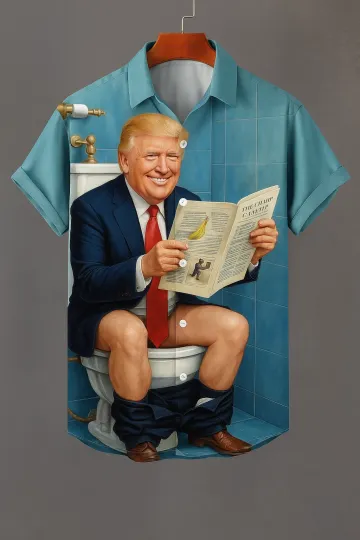 Discover Men's Hawaiian Button Down Shirt with Donald Trump Print