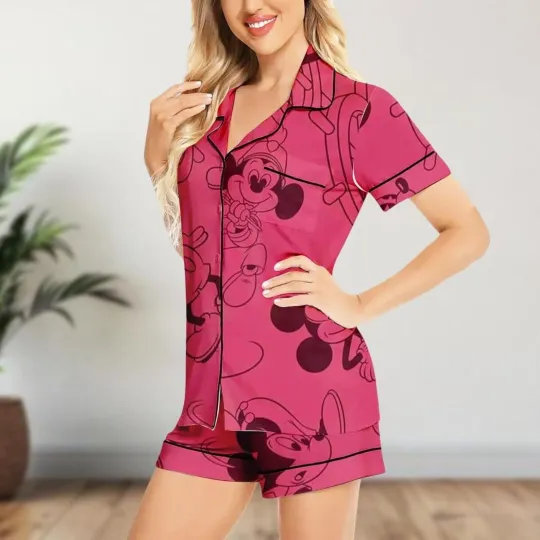 Discover Never Too Old For Mickey Mouse Cute Sleepwear Satin Short-Sleeve Pajamas Set