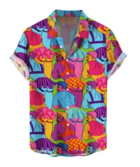 Discover Men's Hawaiian Button-Down Shirt with Funny Penis Print