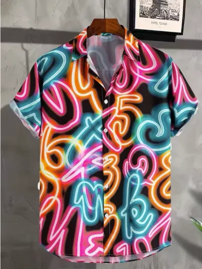 Discover Men's Hawaiian Shirt Neon Party Printed Tropical Shirt
