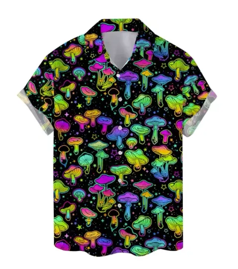 Men's Mushroom Printed Hawaiian Shirt Summer Top