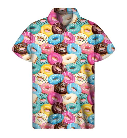 Discover Men's Hawaiian Shirt Donut Cookie Print Short Sleeve Top
