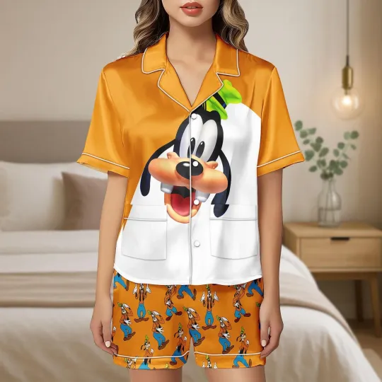 Discover Funny Goofy The Silly Dog Mickey & Friends Satin Short-Sleeve Pajamas Set
