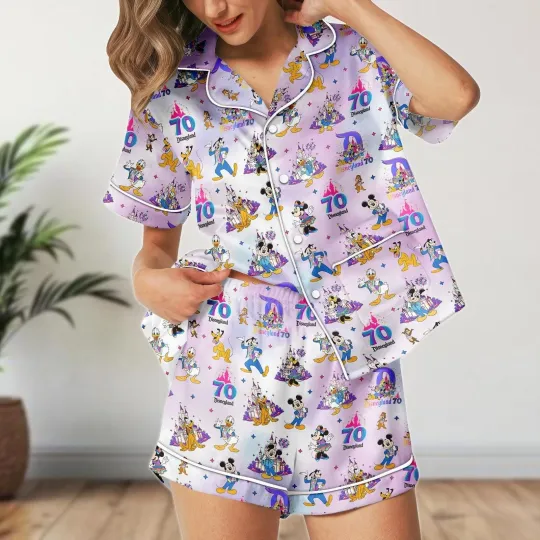 Mickey & Friends Magic Kingdom Happy 70th Anniversary Satin Pajamas Set
