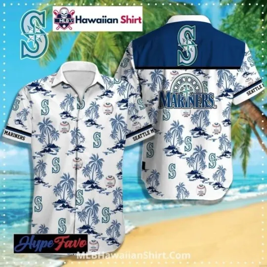 Discover White Palm Pattern Seatllle Marriinerrs Aloha Hawaiian Shirt, Gift for Fan