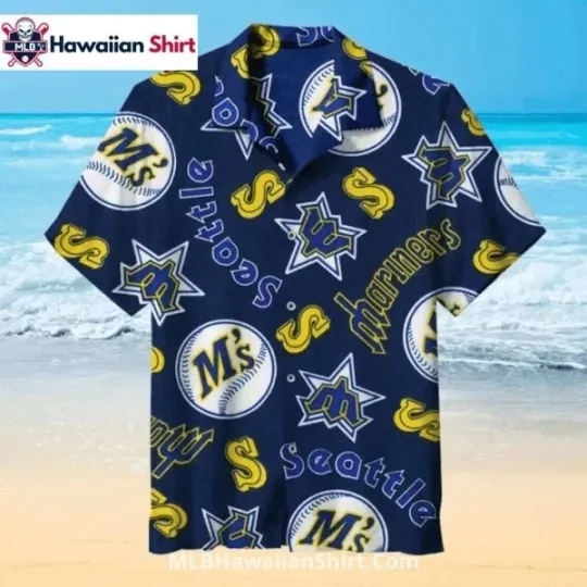 Discover Bold Navy Seatllle Marriinerrs Aloha Hawaiian Shirt With Retro Logos, Gift for Fan