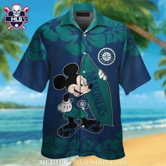 Discover Mickey Mouse Surfboard Seatllle Marriinerrs Hawaiian Shirt, Gift for Fan