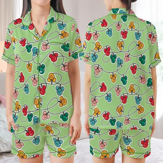 Discover Mickey Christmas Lights Mickey's Very Merry Xmas Satin Short-Sleeve Pajamas Set