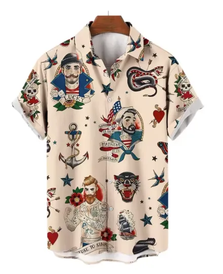 Discover Mens Button Down Shirts Mermaid Printed Hawaiian Top Hula Girls Novelty Ugly