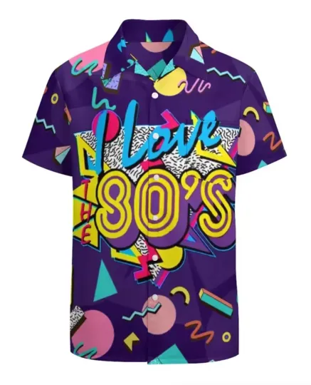 Discover Mens Button Down Shirts Funny 80's Printed Hawaiian Tops Novelty Ugly Gag Gifts