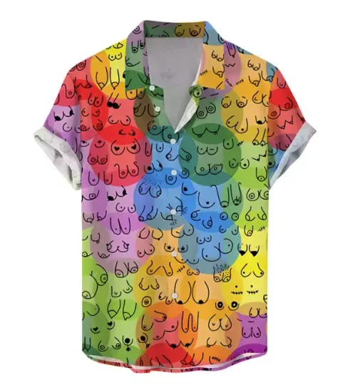 Discover Mens Button Down Shirts Funny Penis Boobs Printed Hawaiian Top Novelty Ugly Gift