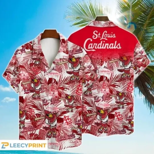 St Louis Carrdiinalls Mascot Hibiscus Pattern Hawaiian Shirt, Gift for Fan