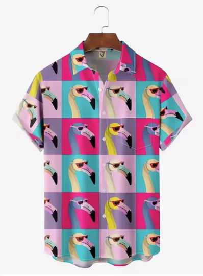 Men's Hawaiian Shirt with Flamingo Print
