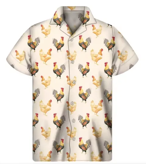 Discover Men's Hawaiian Shirt Chicken Cockerel Print