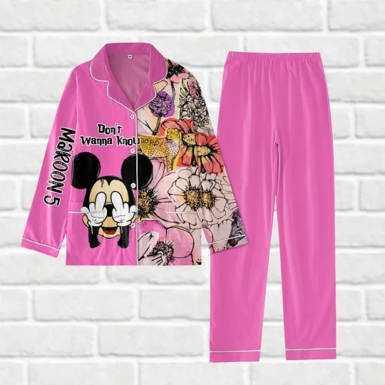 Cute Mickey Mouse Floral Gift For Her Pink Theme Pajamas Set