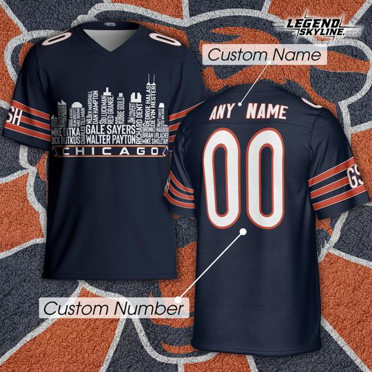 Discover Chicago Custom Football Jersey Greatest Of All Time Team Legends, Chicago City Skyline Shirt, Personalized Embroidery Name Number