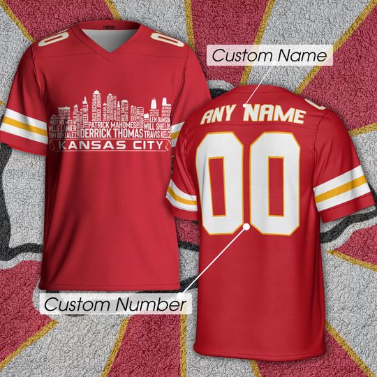 Discover Kansas Custom Football Jersey Greatest Of All Time Team Legends, Kansas City Skyline Shirt, Personalized Embroidery Name Number