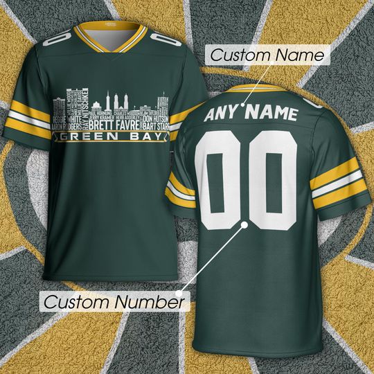 Discover Green Bay Custom Football Jersey Greatest Of All Time Team Legends, Green Bay City Skyline Shirt, Personalized Embroidery Name Number