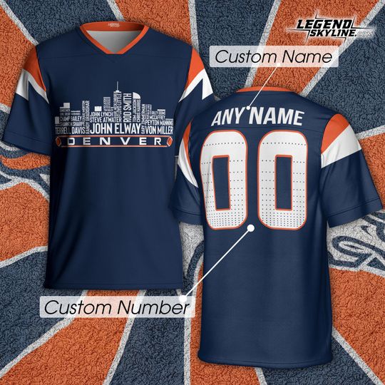 Discover Denver Custom Football Jersey Greatest Of All Time Team Legends, Denver City Skyline Shirt, Personalized Embroidery Name Number